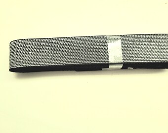 Silver Elastic with Black, Sparkly silver elastic, 1" Elastic, Sold by the yard