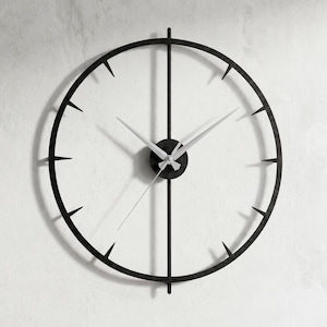 Minimalist Open Face Black Metal Wall Clock, Modern Luxury Oversized Geometric Living Room Timepiece