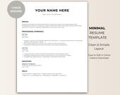 Minimal Resume Template + Cover Letter | Clean Professional CV | Editable in Canva | Instant Download