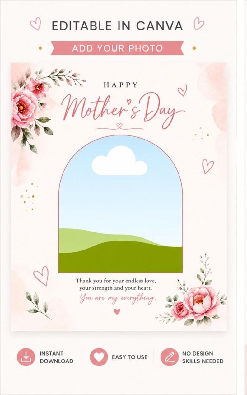 Editable Mother’s Day Photo Card, Canva Template, Custom Mom Card ...