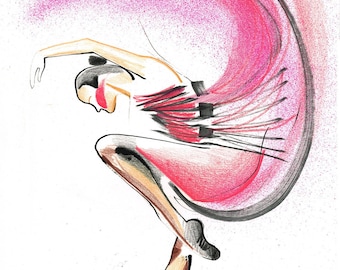 Original Ballet Dance Drawing – Watercolor and Ink on Paper