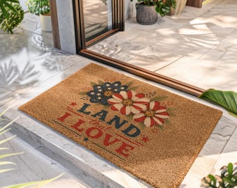 Felpudo floral patriótico, felpudo "La tierra que amo", felpudo de bienvenida del 250 aniversario, decoración para el porche del 4 de julio, felpudo de entrada de estilo americano