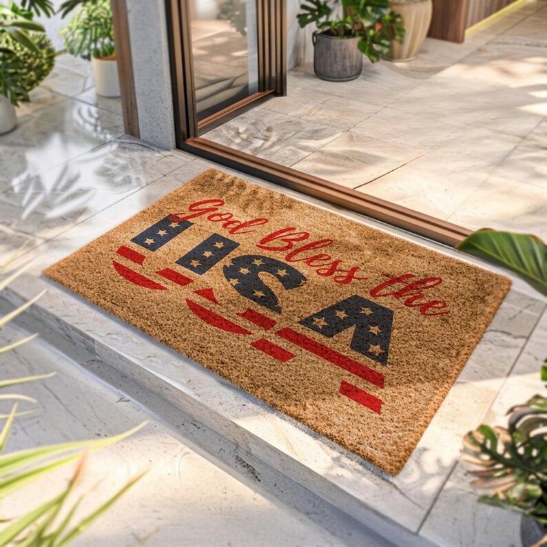 God Bless the USA Doormat, America Welcome Mat, USA Design Doormat, USA ...