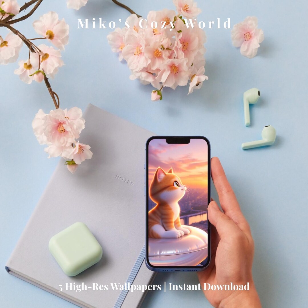Cozy Cat iPhone Wallpaper Bundle | Aesthetic Lock Screen Background ...