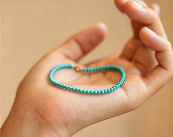 Turquoise Stretch Bracelet, Delicate Arizona Genuine Gemstone Elastic Jewelry, Small Faceted Beads,Dainty Stacking Bracelet for Women