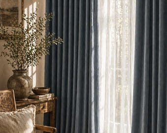 Rideaux en velours bleu gris | Rideaux filtrant la lumière | Panneaux de fenêtre aux dimensions personnalisées | de luxe de style toscan | Déco salon chambre