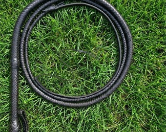 Handcrafted 16-Plait Kangaroo Hide Bullwhip – 8" Handle – Professional Grade (4ft to 24ft) – Indiana Jones Style