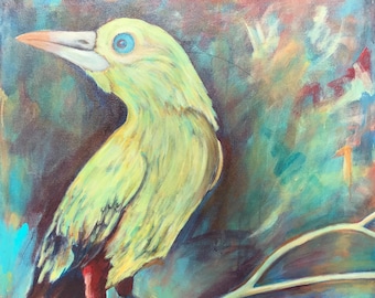 The Mysterious Yellow Bird  Original Painting