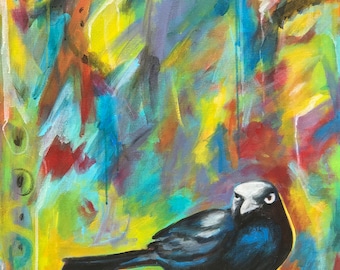 Little Grumpy Grackle   is an Original Acrylic on a 22x 28 stretched canvas