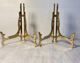 TWO 10 inch Metal Easel Brass Finish Plate Stand | Wedding Tables