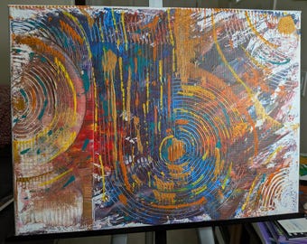 Pintura acrílica texturizada original: Lienzo abstracto para pared en color oro metálico.