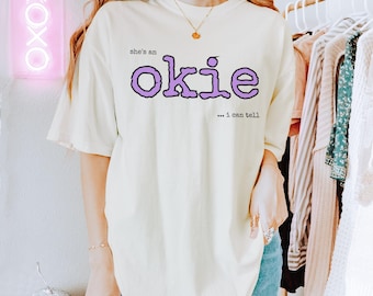 Comfort Colors Okie Girl Shirt, Retro Typewriter Lavender Tee
