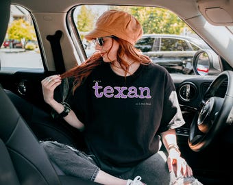 Comfort Colors Texan Shirt, Lavender Texas Girl Tee, Retro Typewriter Lone Star Pride