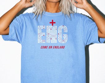 England Soccer Fan Tee, Vintage Burst Pattern, Comfort Colors Cotton Shirt