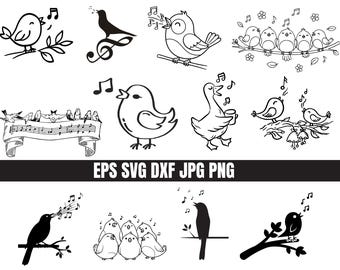 Zingen vogels SVG-bundel, grappige vogels clipart, liefde png, Cricut, silhouet ontwerp digitaal