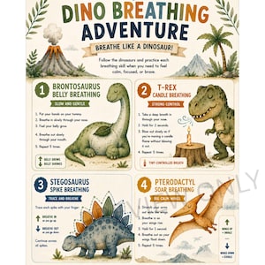 Dinosaurier-Atemabenteuer – Atemdiagramm – Poster „Ruheecke“ – Interozeption (Digitaler Download)