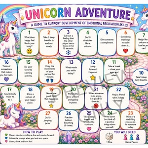 OT Designed Unicorn Emotional Regulation Game - Boardgame- Can Support Kids With ADHD and Autism and Interoception (Digital Download)