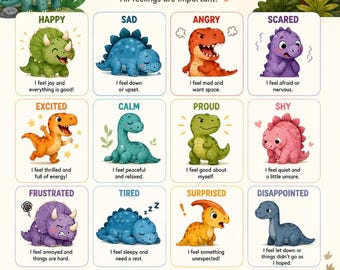 OT Designed - Dinosaur Feelings Check-In - Interoception/Emotional Regulation (Download digitale)
