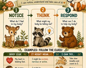 Poster investigativo di OT Designed - Indizi corporei sull'interocezione - Animali del bosco (stampabile)