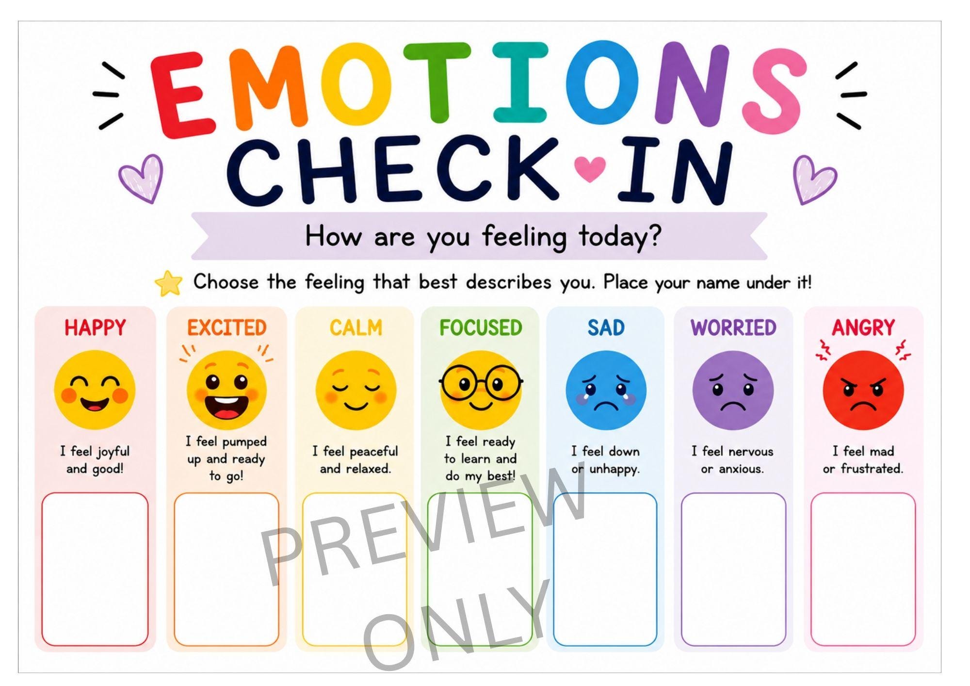 OT Designed - Emotions Check-in Chart - Emotional Regulation ...