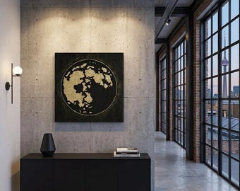 Gold Leaf Collection, Modern Gold & Black Textured Wall Art, Luxury Abstract Gold Leaf Texture Art