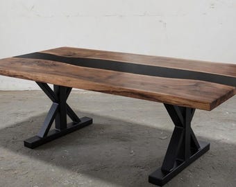 Live edge walnut epoxy table, black epoxy