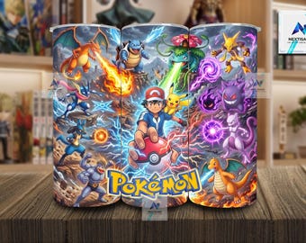 20oz Pikachu Tumbler Wrap Bundle PNG | 5 Digital Designs | Pikachu, Lucariom Greninja, Charizard | 20oz Skinny Tumbler Sublimation Print