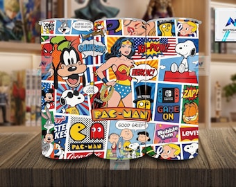 20oz Retro Cartoon Collage Tumbler Wrap, Meshup cartoon tumbler wrap, 20oz Skinny Tumbler Sublimation Design, Pop Art PNG (Digital Download)