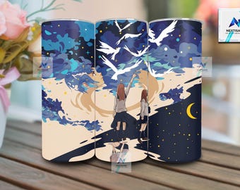 20oz Sublimation Design, Aesthetic Manga Art, White Birds Celestial Wrap, 20oz Skinny Tumbler Sublimation Design, Digital Download
