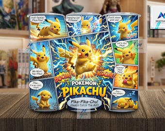 20oz Pikachu Tumbler Wrap, 20oz Pikachu Skinny Tumbler Sublimation Design, Cartoon Characters PNG, Tumbler Wrap PNG, Digital Download