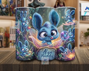 20oz Tumbler Wrap PNG | Alien Buddy Tumbler Wrap PNG | Cartoon Characters PNG | Fantasy Monster Sublimation Design (Digital Download)