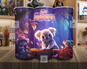 Enchanted Forest Koala Tumbler Wrap, Animated Animals Sublimation Design (Digital Download)