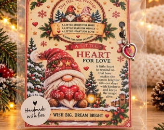 Christmas Gonk Heart Charm, Festive Gnome Bag Accessory (Handmade)