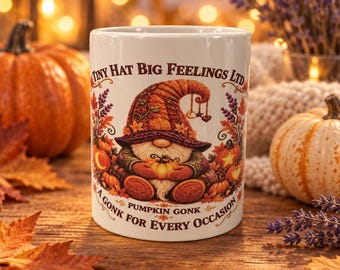 Pumpkin Gonk Mug, Autumn Mug, cosy Fall gift, Handmade