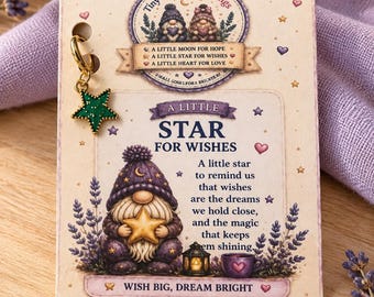 Handmade Green Star Charm with wish backing card