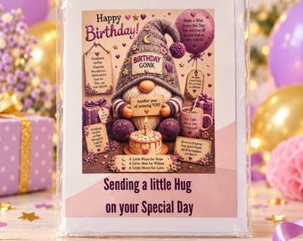 Birthday Gonk card/ Cute Gonk Birthday card/ sending a Little Hug/ Thoughtful Birthday card for her/ Hope Wishes and love