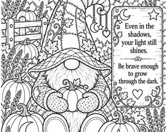 Autumn Gonk Colouring Page: Cozy Fall Gnome, Pumpkins, Leaves (Instant PDF)