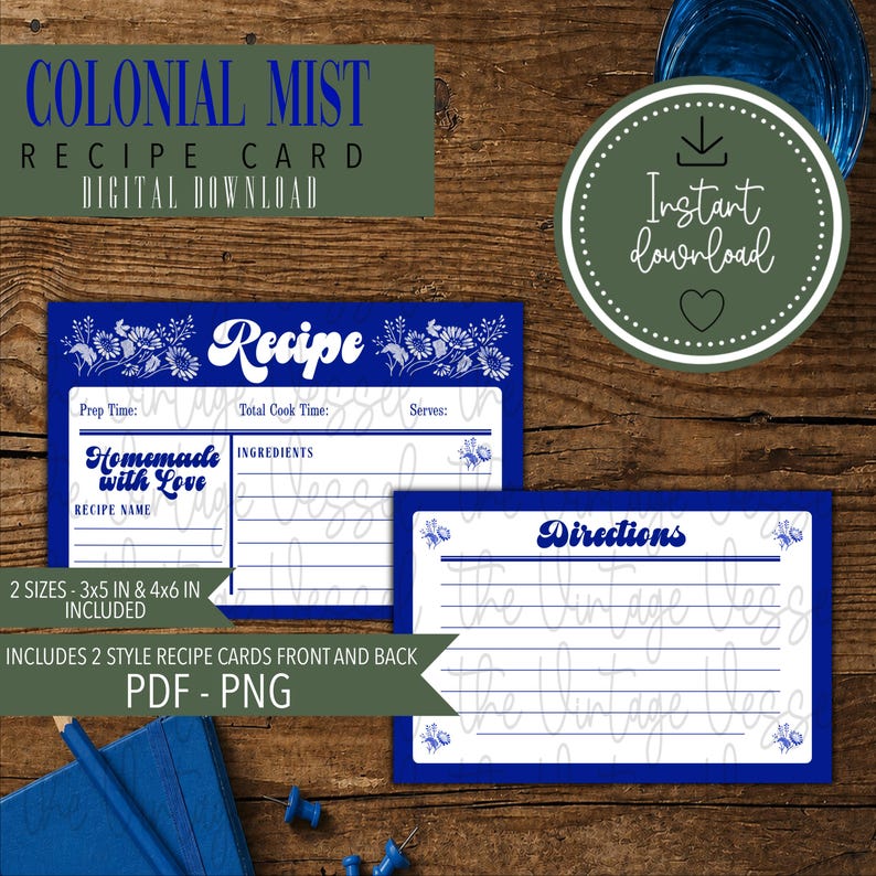 Printable Mist Card Colonial Mist Recipe Cards | Vintage Pyrex Inspired Kitchen Printables ...
