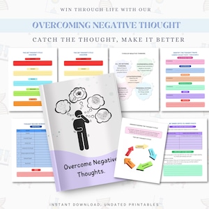 Arbeitsbuch zur Überwindung negativer Gedanken, Kognitive Restrukturierung Journal, Positives Denken Anleitung, Arbeitsbuch für Mentales Wohlbefinden, druckbares PDF