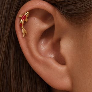 Koi Fish Earring Gold • Enamel Koi Stud • 925 Sterling Silver • Flat back Cartilage Labret Stud • Japanese Fish Earring • Lucky Gift Her