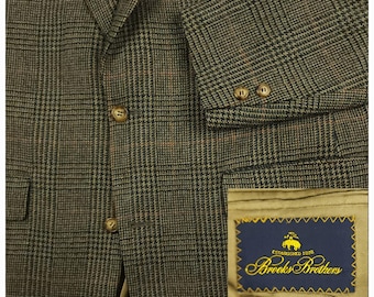 Vtg Brooks Brothers Ivy Prep 3 Roll 2 Wool Glen Plaid Sack Jacket 44L