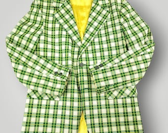 Vintage 70s Ivy Sack Jacket 34S Green Tartan Plaid Prep Sport Coat