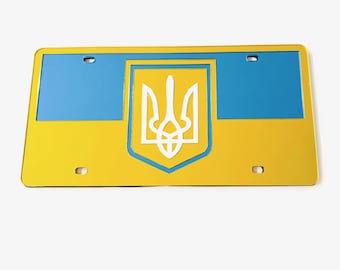 Placa de matrícula acrílica con la bandera de Ucrania hecha a mano / Grabada con láser / Placa de matrícula ucraniana personalizada / No es una pegatina