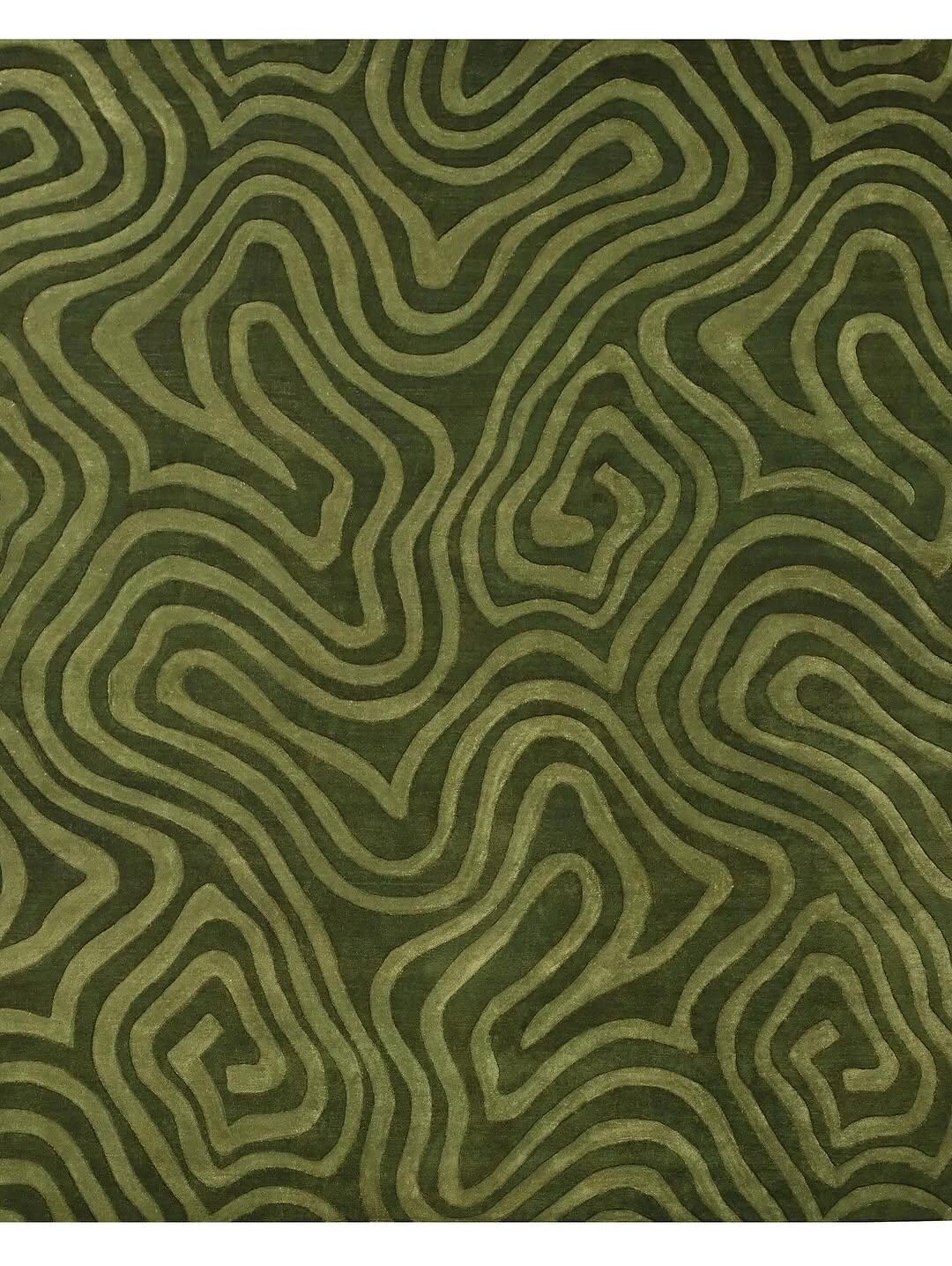 Olive Green Rugs Pattern Olive Green Abstract Tufted Wool Rug – Organic Wave Pattern Carpet for ...