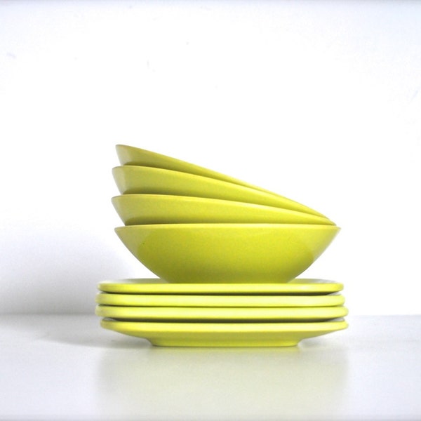 Chartreuse Melamine Plate and Bowl Collection - Set of 8