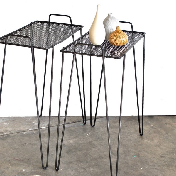 Atomic Mid Century Side Table SET, Hairpin Legs,  Metal Wire Stands
