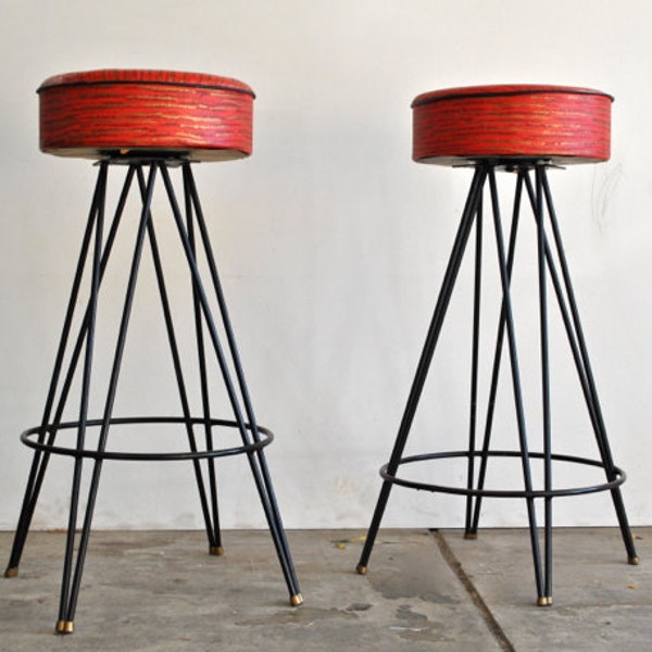 Extra shipping - Mid Century Barstools - black and red - Swivel Seat - Vintage Furniture