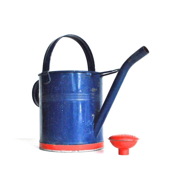 Antique Watering Can - Blue and Red Metal