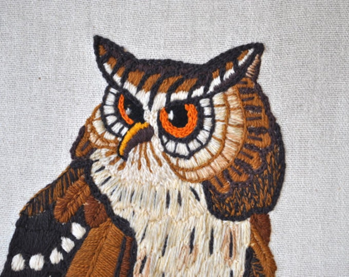 Vintage Owl Crewel Embroidery Fall Autumn Decor Etsy