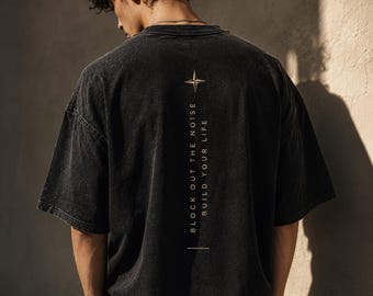 Oversized FOCUS T-shirt, minimalistisch T-shirt met print op de achterkant, vintage wassing uniseks grafisch shirt